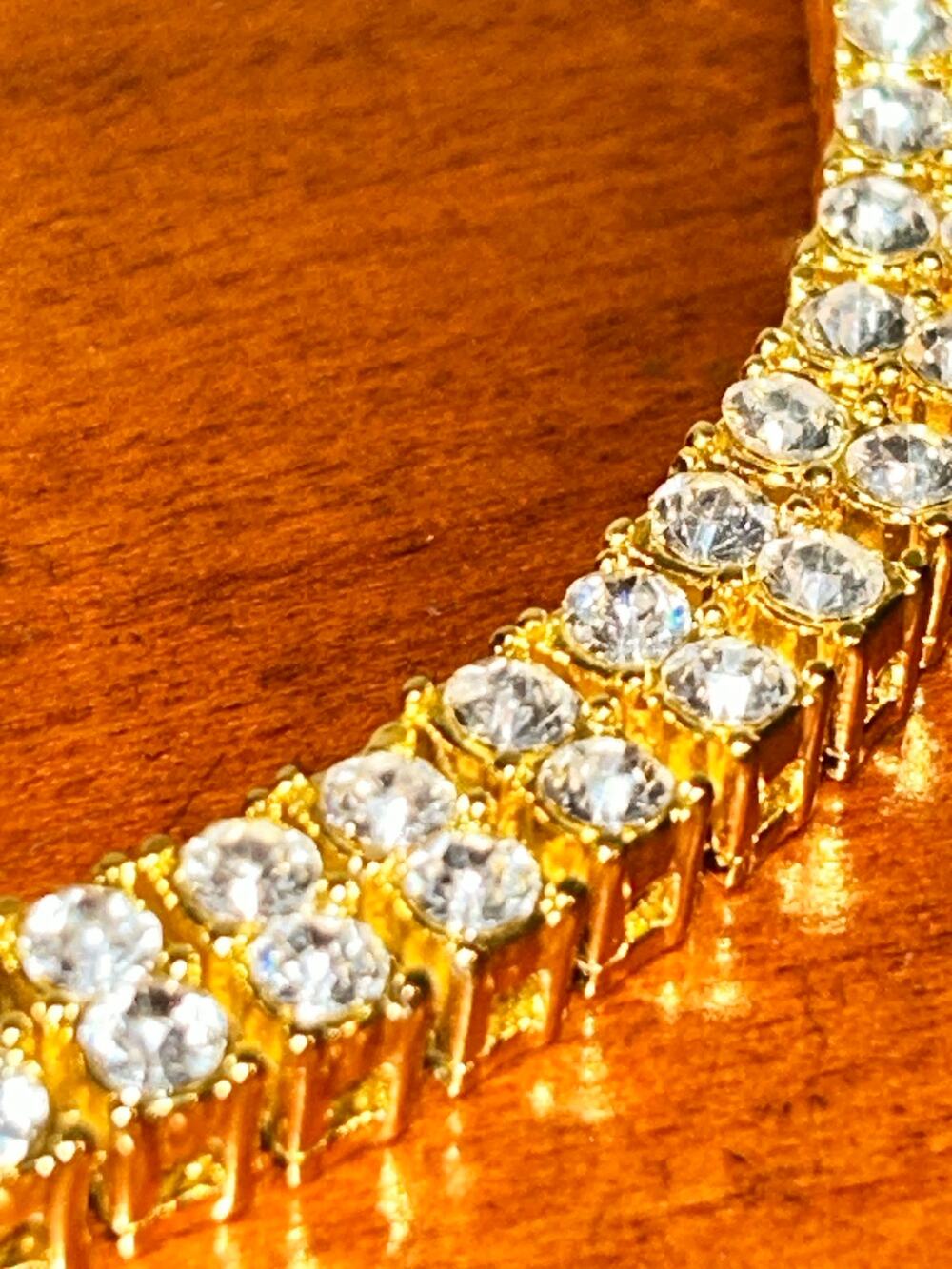 White Sapphire Double Row Tennis Bracelet Gold Overlay Sparkling Statement